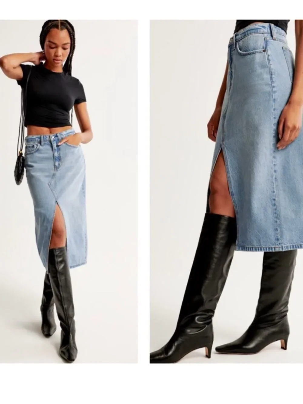 ABERCROMBIE & FITCH WOMENS HIGH RISE DENIM MIDI SKIRT 33/16
